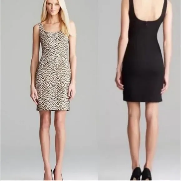 DVF Diane von Furstenberg Arianna Leopard Sheath Dress Black/Caramel Sz 4 - Picture 1 of 10
